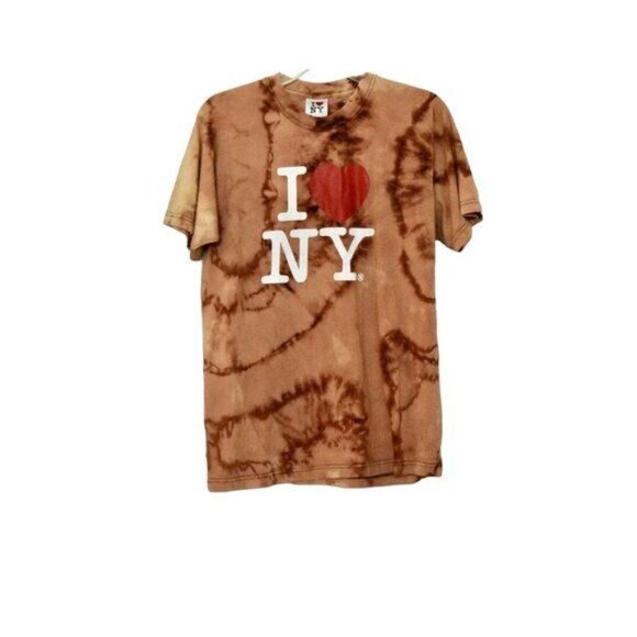 I Love New York Custom Bleach Dye Crew Neck T-shirt Size L - Picture 1 of 6